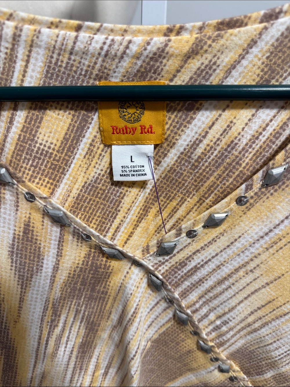 Ruby Rd. Yellow and Tan Abstract Wrap-Style Top - Picture 2 of 3